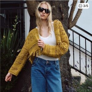 Zara Fringed Macramé Short Jacket